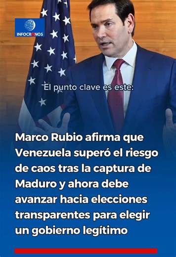 Marco Rubio afirma que Venezuela superó el riesgo de caos tras la captura de Maduro y ahora debe avanzar hacia elecciones transparentes para elegir un gobierno legítimo —— El secretario de Estado de Estados Unidos, Marco Rubio, enfatizó este jueves que Venezuela deberá celebrar elecciones libre y justas como paso indispensable para legitimar un gobierno y avanzar hacia un desarrollo económico y político sostenido. La declaración se produjo durante su intervención en la 50ª Reunión Ordinaria de J