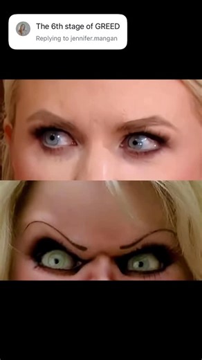 Ap on Instagram: "The internet loves a bold comparison, and lately fans are buzzing about Erika Kirk’s intense, wide eyed stage look reminding them of Tiffany Valentine Ray. Chucky’s iconic bride. The connection isn’t about anything dark or literal, but about style and expression. Tiffany Valentine is known for her dramatic eyes, sharp focus, and fearless presence, and viewers say Erika brings that same high voltage energy when the lights hit and the cameras roll. Heavy liner, unblinking confide