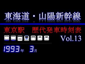 東海道・山陽新幹線 東京駅発車時刻表 1993年3月18日