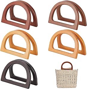 PH PandaHall 10PCS Wooden Bag Handles for Bag Making, 5 Colors Handbag Replacement Handle Decorative Purse Making Supplies for Macrame Crocheted Purse Straws Beach Handbags Making