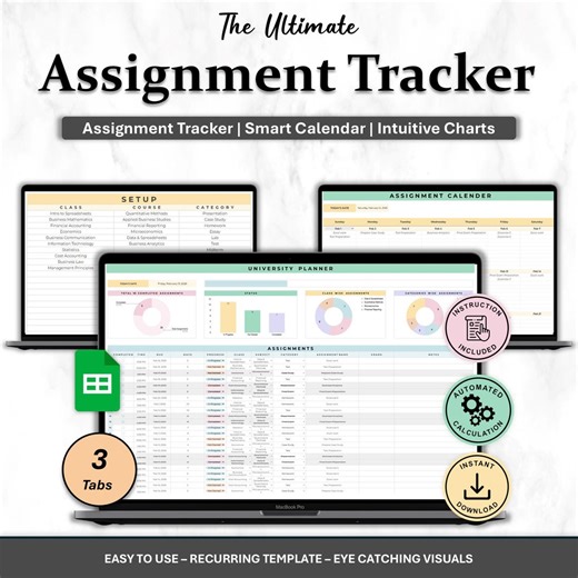 Assignment Tracker Spreadsheet Google Sheets Assignment Calendar College Class Study Planner School Academic Planner Digital Template - Etsy