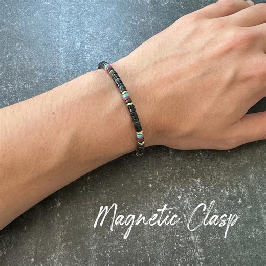 Men's Mixed Howlite Bead Bracelet - Dark Grey Stone Bracelet With Multi-color Accents and Brass Details Unisex Boho Design - Etsy