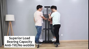 Mobile/Rolling TV Cart with Wheels for 32-70 Inch LCD LED Flat/Curved Screen TVs, UL Certificated Outdoor/Floor TV Stand, Height Adjustable TV Trolley with Shelf Up to 132 lbs Max VESA 600x400mm-TC005