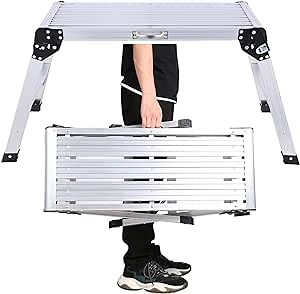 Work Platform Large 30 inch Folding Aluminum Step Ladder with Portable Carry Handle 330 lbs Load Capacity, Non-Slip Folding Step Ladder Drywall for Around The House Projects