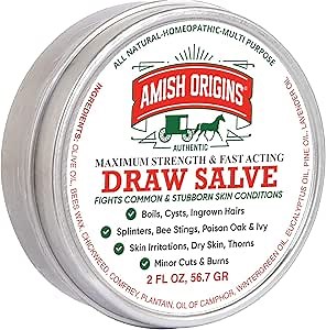 Amish Origins Drawing Salve Ointment, 2 oz, for Boil Treatment, Maximum Strength Fast Acting Draw Salve for Splinters, Bee Stings, Anti Itch Cream, Poison Ivy Oak Relief, Made in USA