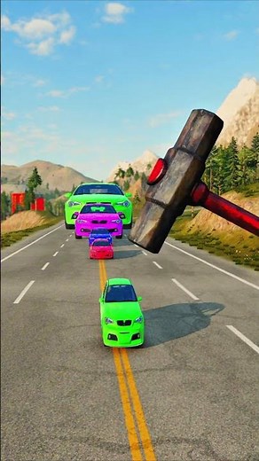 Small to Huge Cars vs Giant Hammer #beamngdrive #beamng #automobile #usa #bunnybeamng