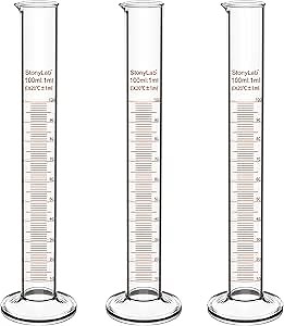 stonylab Graduated Measuring Cylinder, 3 Pack 100 ml Heavy Wall Borosilicate Glass Graduated Cylinder Laboratory Glassware