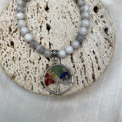 Moonstone Chakra Tree of Life Necklace – Natural Stone Pendant