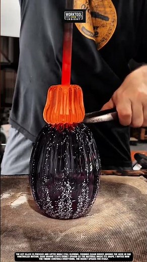 Molten Glass Neck Shaped Into PERFECT Even Ridges 🔥 #glassblowing
