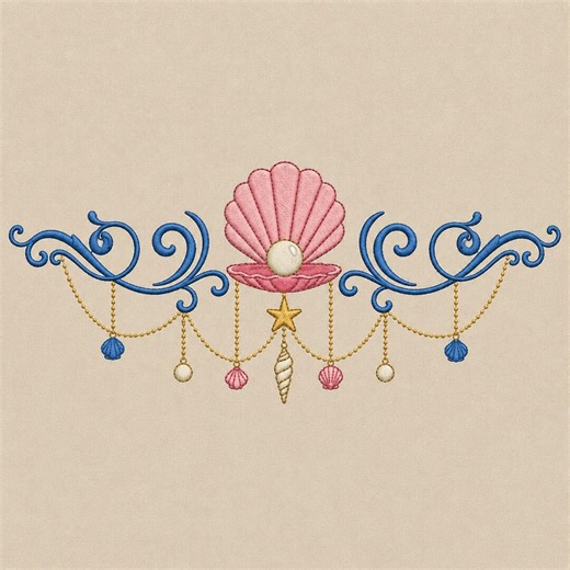Mermaid Shell Embroidery Design, Coastal Pearl Machine Embroidery File, Ocean Seashell Border Pattern, Nautical Embroidery Art - Etsy
