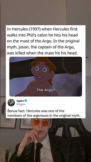 In Hercules (1997) when Hercules first walks into Phil's cabin he hits his head on the mast of the