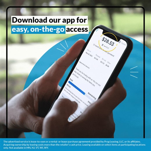 Monitor your account at the click of a button! Download the app to get started > > > https://8yxdl.app.link/UjGK97X5Avb | Progressive Leasing