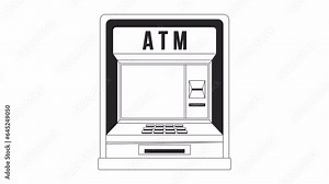 Atm machine screen bw outline 2D object animation. Withdraw money service monochrome linear cartoon 4K video. Terminal monitor for financial operations animated item isolated on white background Stock Video