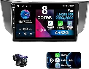 Nunoo Car Stereo for Lexus RX300 RX330 RX350 RX400H 2003-2009 8 Core Android 12 with Wireless CarPlay Android Auto, 9 inch IPS Touchscreen 4+32G Car Radio with Backup Camera, AM/FM/RDS, AUX, DSP, SWC