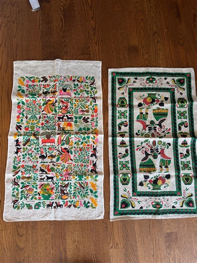 Pair of Vintage Linen Tea Towels - Colorful Green, Pink and Reds - Etsy