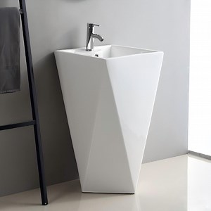 [Hot Item] Diamond Floor Mounted Freestanding Bathroom Sink White Artistic Ceramic Hand Wash Basin