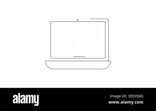 A simple line drawing of a laptop screen showing a smartphone interface with a delivery truck icon, symbolizing logistics and shipping services Stock Video Footage - Alamy