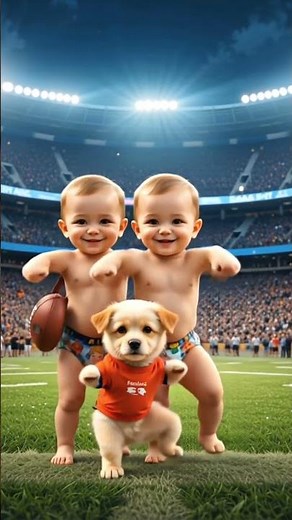 Twin Babies and Puppy Playing Football on the Field – Cutest Sports Moment Ever!