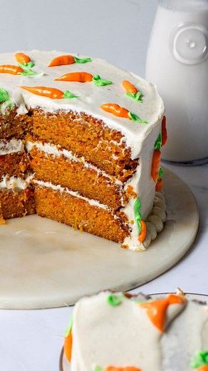 Maddie & Jules on Instagram: "Mom’s viral carrot cake, but in a 3 layer cake form may just be our new favorite version. We love this carrot cake in just about any form. Whether it is the sheet cake version or the cupcake version, you can’t go wrong with our mom’s simple, one-bowl carrot cake. Full carrot cake recipe linked in bio or visit https://kitchen-by-the-sea.com/layered-carrot-cake/ Ingredients 2 1/4 cup vegetable oil 540 ml 3 cups sugar 600 g 6 eggs 3 cups all purpose flour 360 g 1 table