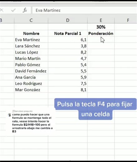 Cómo fijar celdas en Excel usando F4