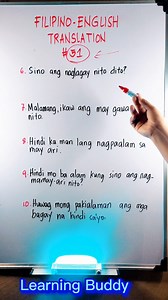 43K views · 907 reactions | Watch this Basic Filipino to English Sentence Translation Part 51.2 and express yourself in English. Know these commonly used Tagalog to English sentences with learning buddy. #filipinotoenglish #anosaenglish #englishtranslation #learnenglish #learnenglishwithlearningbuddy #Howtotranslate #basictranslation #tutorialvideo #englishtagalog #englishtagalogtranslation #englishvocabulary #filipinovocabulary #dailyexpressions | Learning Buddy | Facebook