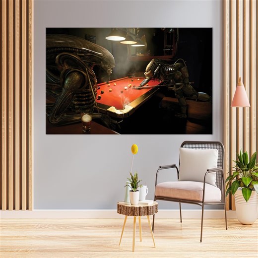 Alien Vs Predator Playing Pool Poster, Framed Wall Art, Trendy Wall Art, Predator Wall Decor, Modern Printed, Large Wall Art, - Etsy