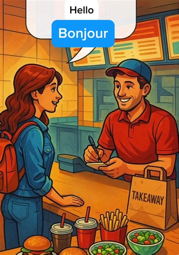 Learning French through real-life moments! 🇫🇷 Imagine you’re at a fast-food restaurant in France… what would you say? In this quick conversation, you’ll learn simple French phrases to order your food with confidence. 🍔 Save this reel so you can practice later and comment if you want more everyday French conversations! Follow the page for daily French in real life and share this with a friend who is learning French too! #LearnFrench #FrenchForBeginners #SpeakFrench #FrenchConversation #LearnFr