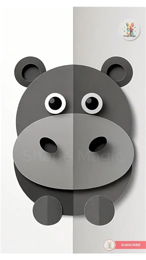 Hippo transforms from paper cut → realistic → black & white outline #papercut #coloring #Hippo