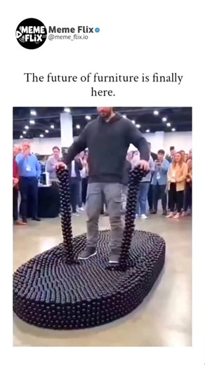Meme Flix on Instagram: "The post features a video demonstration of reconfigurable modular furniture made from interlocking black modules, morphing from a flat platform into a chair amid an enthusiastic convention crowd, amassing over 1.1 million views and 1,000 likes within hours. This innovation taps into the expanding modular furniture sector, valued at $88.4 billion in 2025 and forecasted to hit $134.7 billion by 2035, emphasising sustainability through adaptable designs that cut down on was