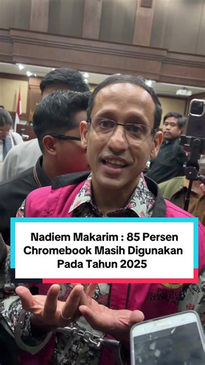 Eks Mendikbudristek Nadiem Makarim menyebutkan bahwa 85 persen dari total Chromebook masih digunakan pada tahun 2025. Hal tersebut ia sampaikan saat jeda persidangan pada Senin (02/02/2026). “Datanya sudah terang benderang bahwa 85 persen daripada seluruh Chromebook di 2025, tahun lalu, itu masih digunakan,” kata Nadiem. #nadiemmakarim #chromebook #hukumperubahan #memperjuangkankeadilandankebenaran