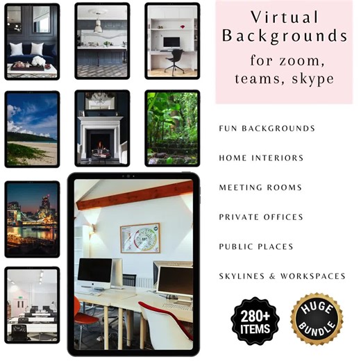 Virtual Backgrounds Bundle | 280  Zoom, Teams and Skype Backdrops | Home Office, Meeting Room & Fun Digital Backgrounds, Work BG - Etsy