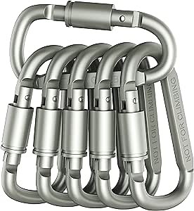 Premium Aluminum D-Ring Locking Carabiners (Pack of 6) - Lightweight & Durable for Hiking, Camping, Keychains, Dog Leashes & More - NOT for Climbing