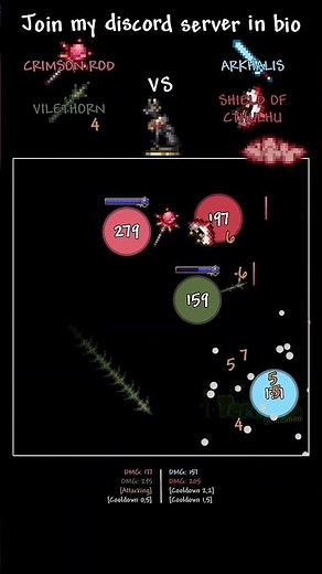 Crimson Rod + Vinethorn VS Arkhalis + Shield of Ctulhu #simulation #satisfying #terraria