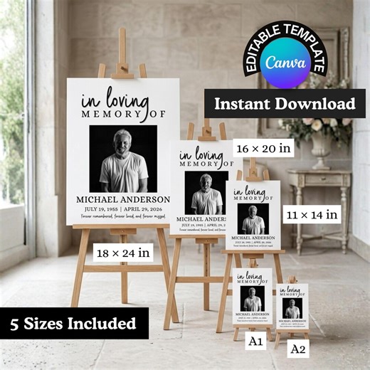 Funeral Welcome Sign | Editable Celebration of Life Poster | Printable Memorial Sign | Canva Template - Etsy