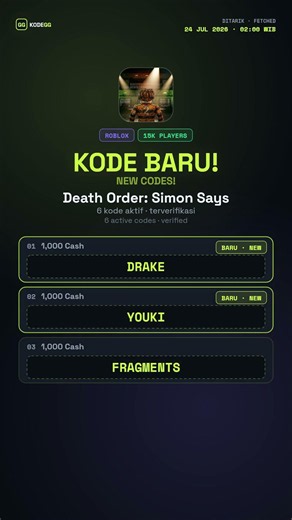 Death Order: Simon Says Codes (July 2026) 🎁 Newest Codes Update July 24, 2026 — KodeGG