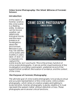 Crime Scene Photography in Forensic Science Worksheet Classwork, Homework