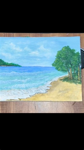 🌴 Relaxing Beach Landscape Painting | Acrylic Seascape Art 🎨🌊#shorts #art #viral #acrylicscenery