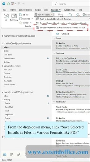 Only export email headers to Excel or CSV in Outlook