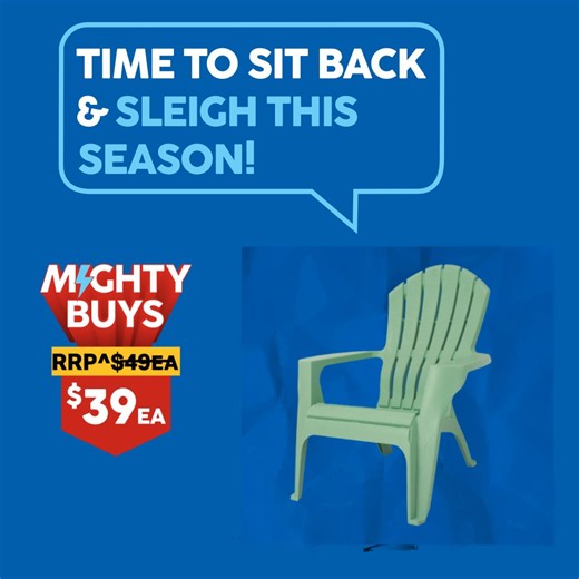 Make space for everyone this Christmas! 🎅 The Adirondack Plastic Garden Chair is a Mighty Buy this month — perfect for outdoor feasts and sunny Summer days. Sale ends 24.12.25, while stocks last. Shop yours in-store or online! https://www.mitre10.com.au/adirondack-plastic-garden-chair | Mitre 10