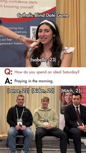 Candid Dating on Instagram: "Our first blind date game at SEEK26 was such a blast! Every person you see here volunteered to jump in, take a chance, and have some fun. No pressure, no expectations, just a lighthearted way for SEEK26 attendees to meet new people. #CandidDating #FOCUSCatholic #SEEK26 #CatholicSingles #CatholicDating"