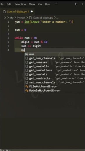 Simple Python program to find the sum of digits of a number #python #learningcode #codinggirl
