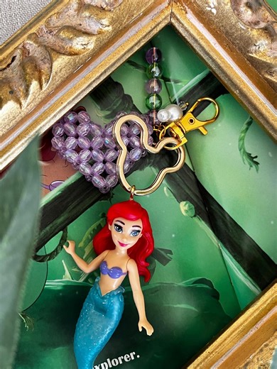 Ariel Little Mermaid Keychain | Upcycled Disney Bag Charm With Pearl + Beades Heart - Etsy