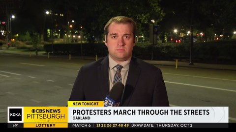 Protesters march through Pittsburgh in support of the Palestinian and Lebanese people