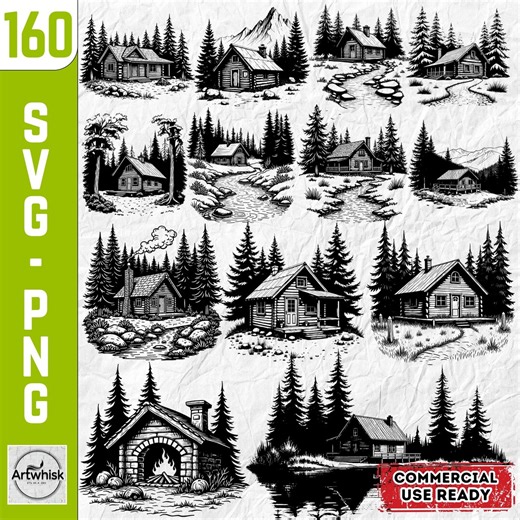 Forest Cabin Scene Bundle: SVG PNG Designs (commercial Use) - Etsy