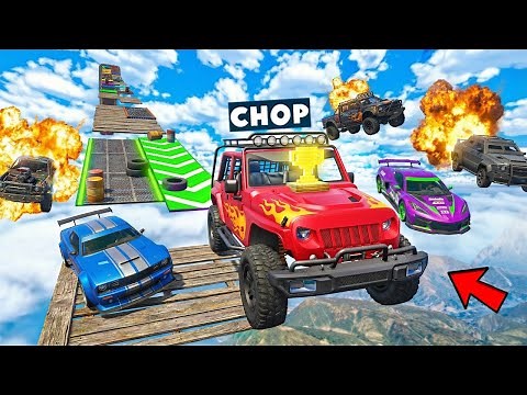 GTA 5 CHOP AND FROSTY JUMP FROM WOODEN MEGA RAMP CHALLENGE
