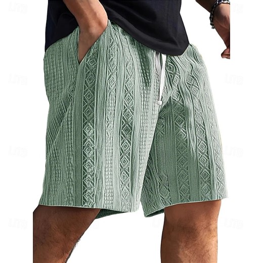 Men's Summer Shorts Beach Shorts Casual Shorts Textured Shorts Jacquard Drawstring Elastic Waist Solid Color Comfort Breathable Knee Length Daily Outdoor Streetwear Vacation Fashion Black White 2025