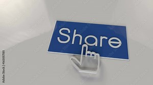 Stylized 3D render depicting a cursor clicking a social media share button.