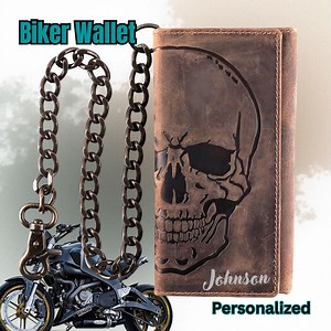 Personalized Leather Biker Wallet With Chain, Custom Engraved Credit Cards Holder - Etsy