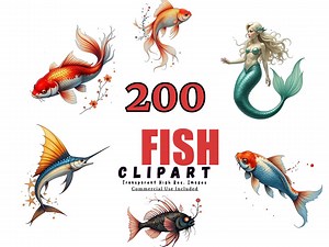 200 Fish Clipart Bundle - Watercolor Fish Graphics, Sea Life Illustrations, Fishing Clip Art, Underwater Creatures PNG - Etsy Australia