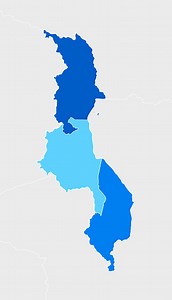 Hochdetaillierte Malawi Blue Karte mit Regionen und Landesgrenzen